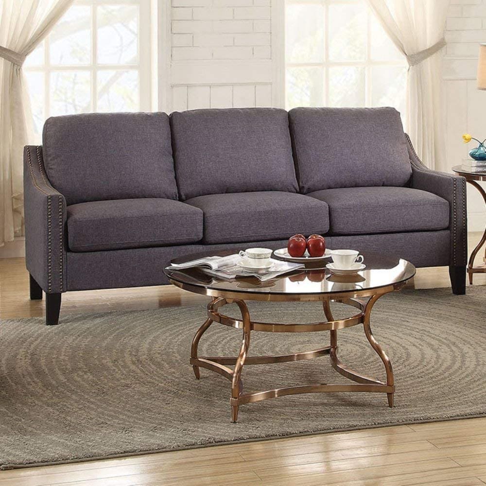 Fabric Upholstered Sofa with Nailhead Trims and Sloped Armrests, Gray