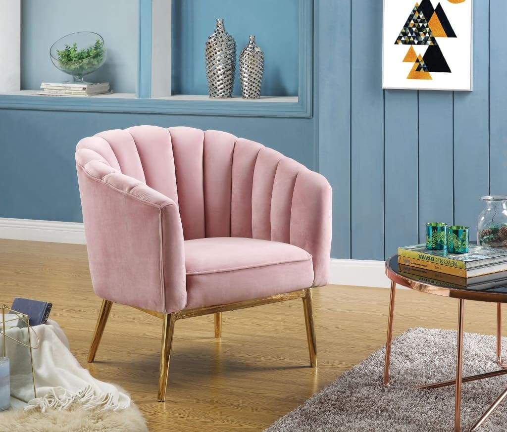 Metal and Fabric Accent Chair with Channel Tufting, Pink and Gold - 59814