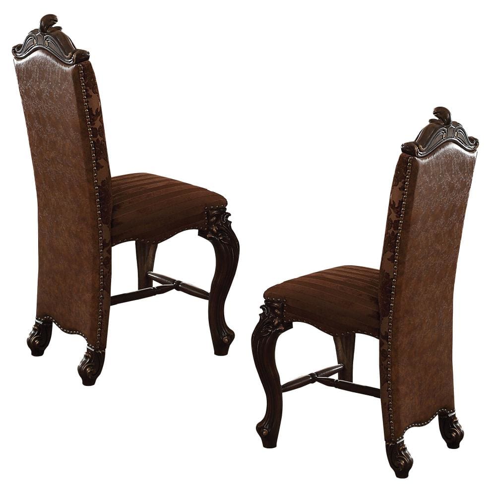 Faux Leather and Wood Counter Height Chair Set of 2 Brown AMF-61157