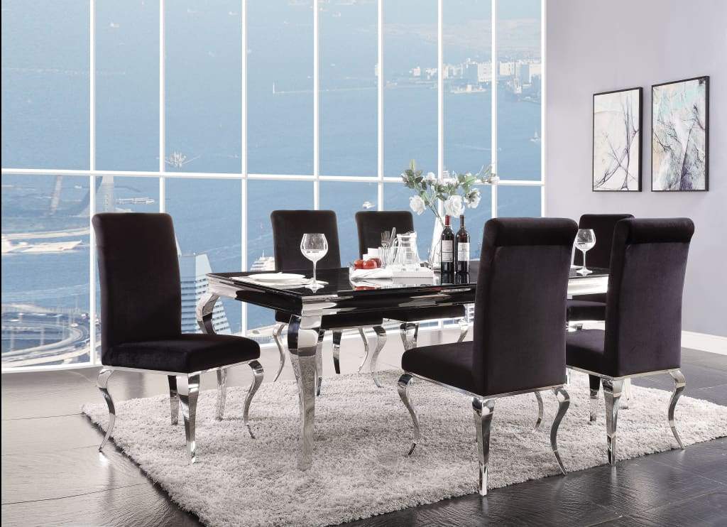 Fabric Upholstered Metal Side Chairs with Cabriole Style Legs, Black and Silver, Set of Two - 62072
