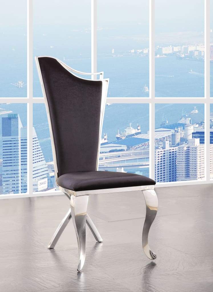 Fabric Upholstered Metal Side Chairs with Asymmetrical Backrest, Silver and Black, Set of Two - 62079