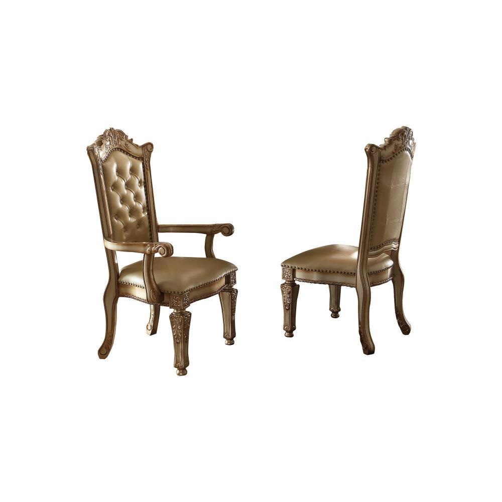 27 Inch Wood Dining Side Chair Faux Leather Set of 2 Gold AMF-63003