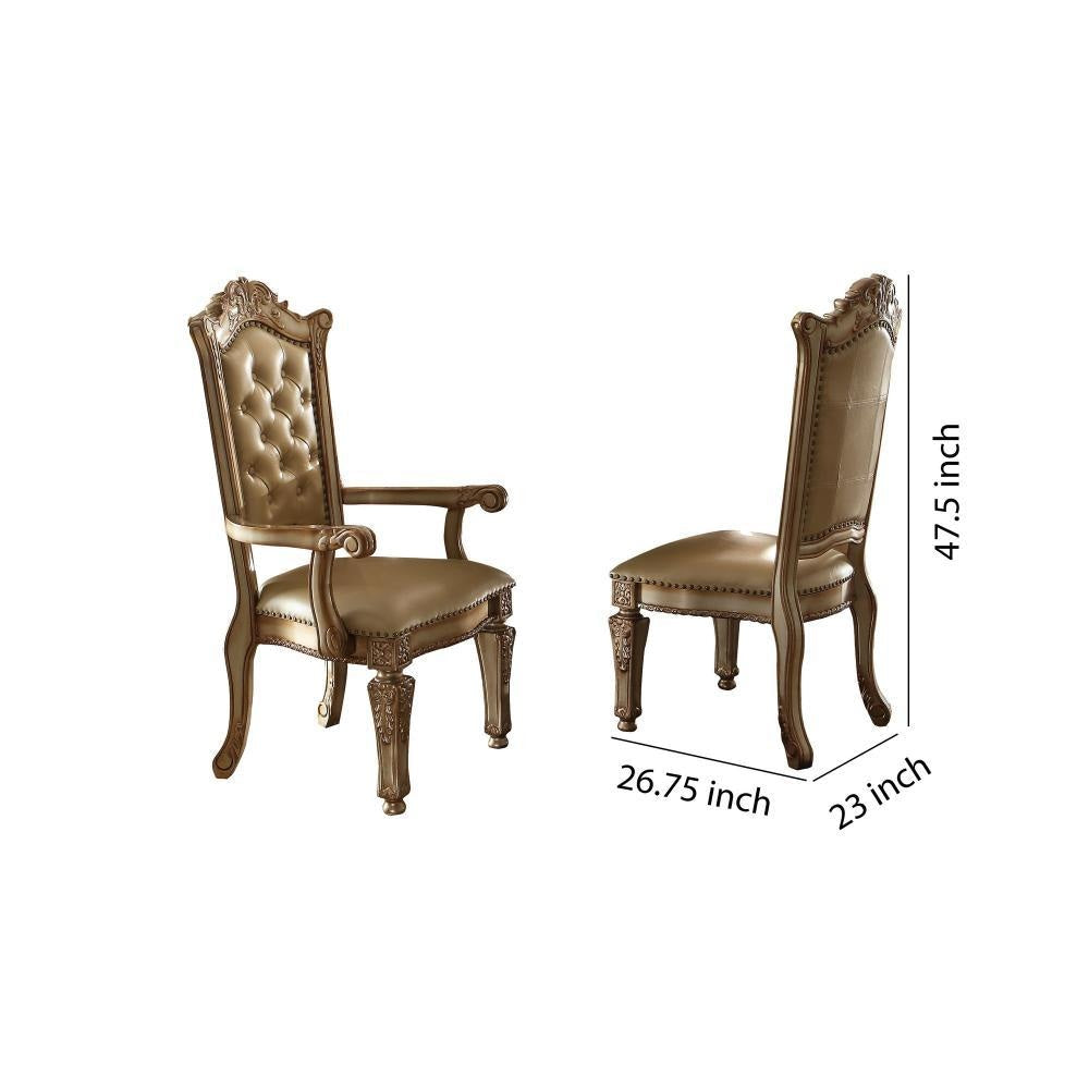 27 Inch Wood Dining Side Chair Faux Leather Set of 2 Gold AMF-63003