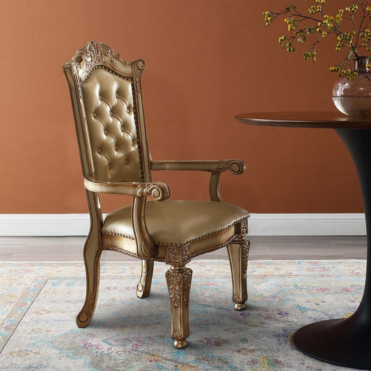 Lyla Dining Side Chair Set of 2 | 27" | Faux Leather | Gold Wood Frame