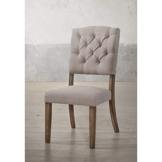 Padded Side Chair with Flared Legs, Set of 2, Beige and Brown - 66187