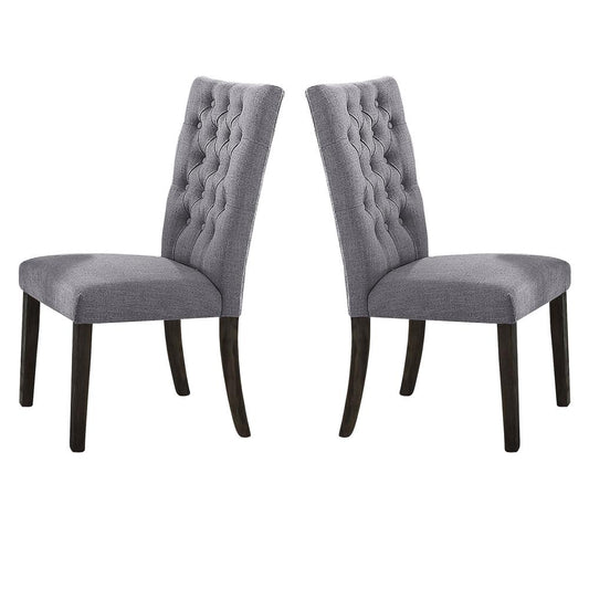 Fabric Upholstered Wooden Side Chair with Nail head Trim Accents, Gray and Brown, Set of Two - 70168