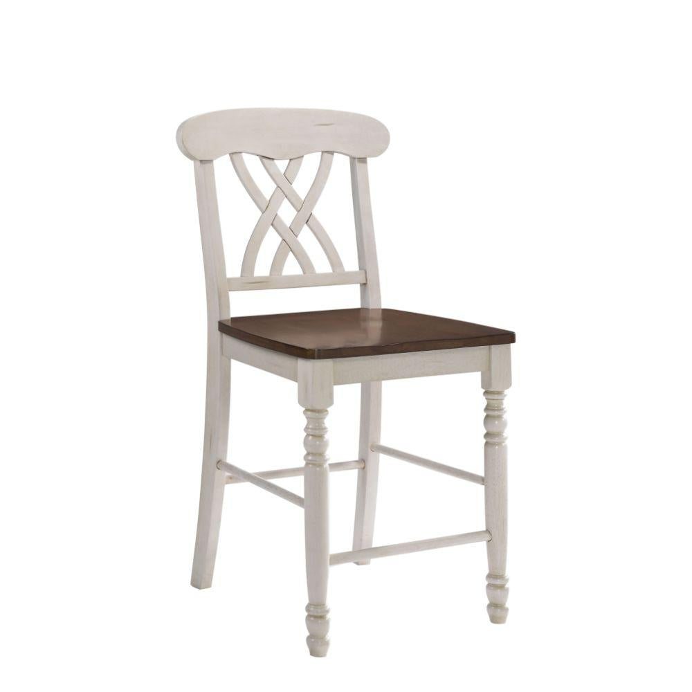 Wood Counter Height Dining Chair Set of 2 White and Brown AMF-70432