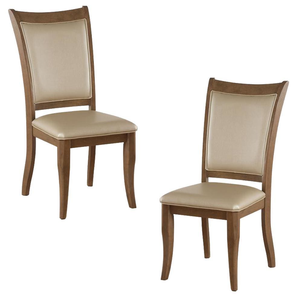 Leatherette Upholstered Wooden Side Chair Set of 2 Beige and Brown - 71767 AMF-71767