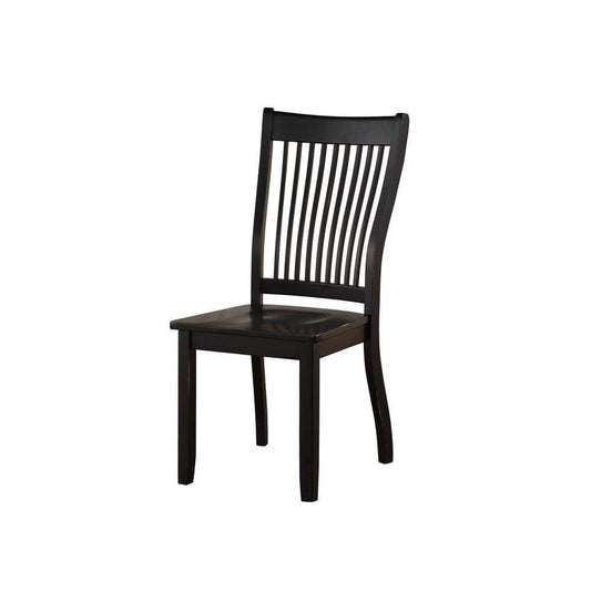 Wooden Side Chair with Slatted Backrest, Set of 2, Black