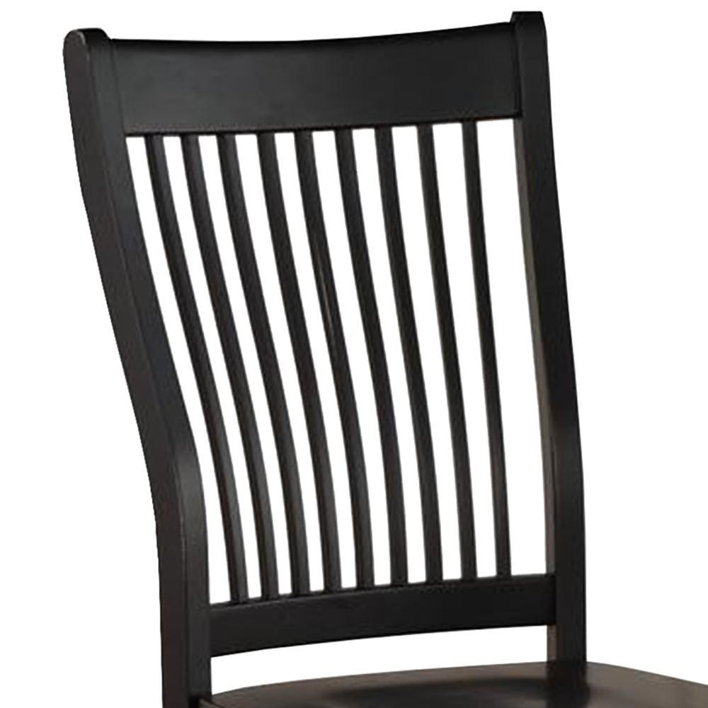 Wooden Side Chair with Slatted Backrest Set of 2 Black AMF-71852