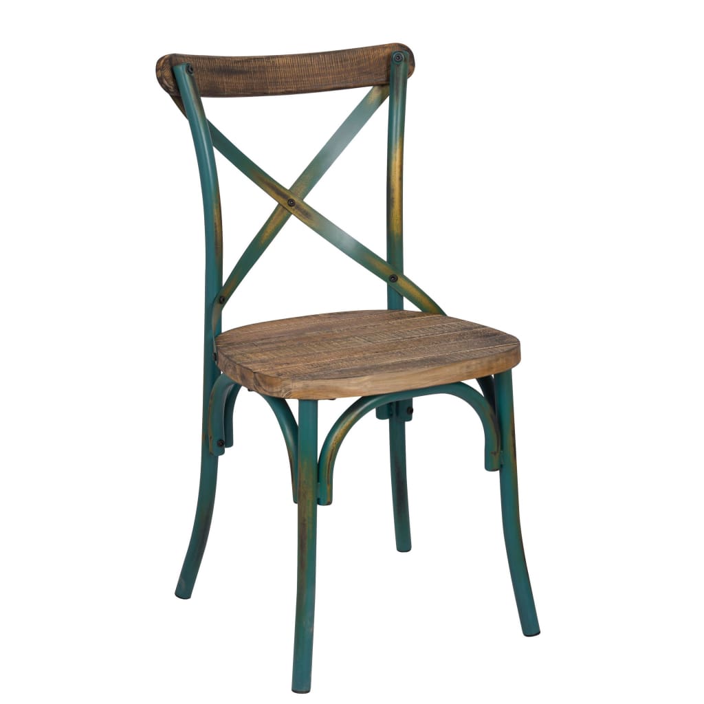 Industrial Style Wooden and Metal Frame Side Chair Brown and Turquoise - ACME AMF-73072