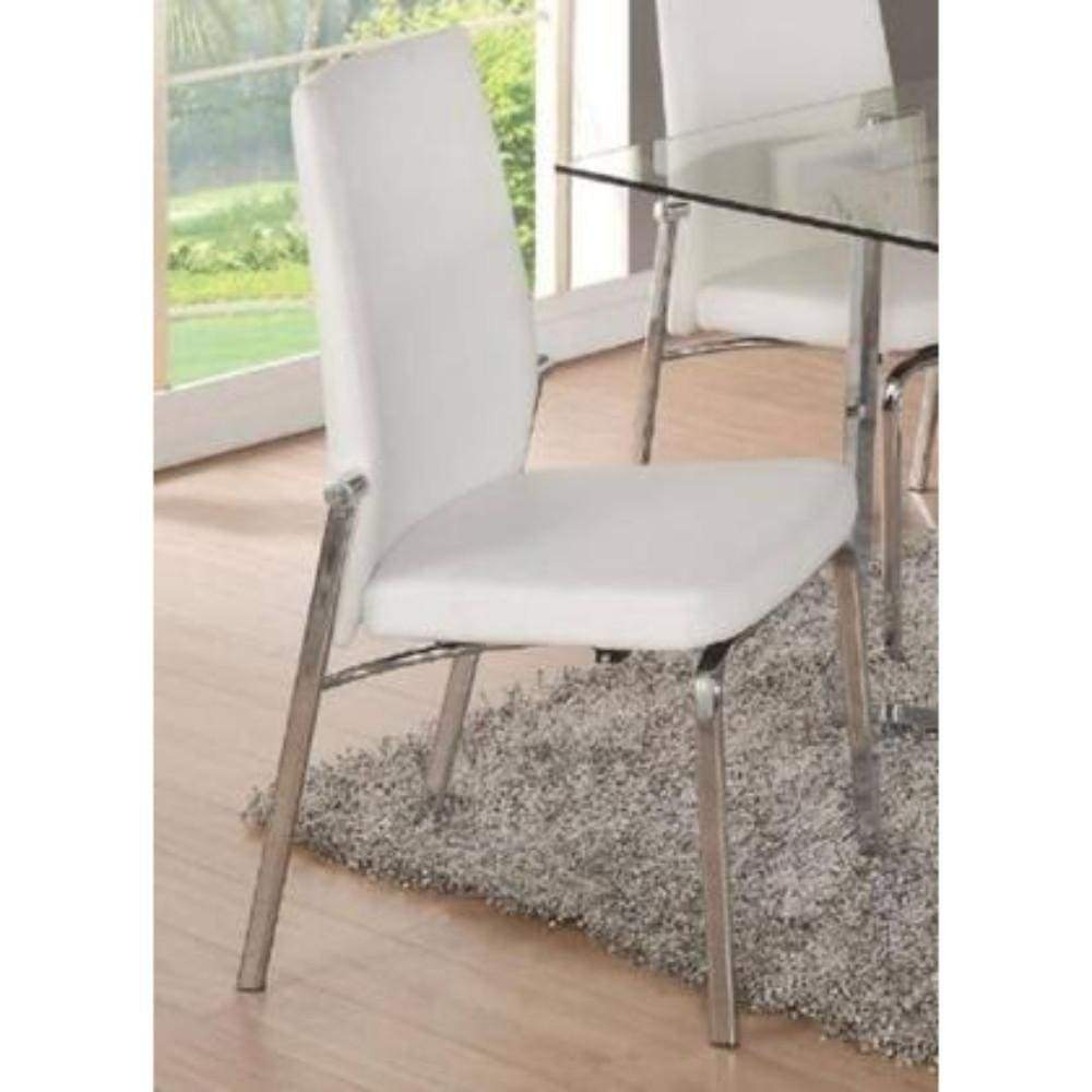 Metal Side Chair with Leatherette Seat and Back, Set of 2, White and Silver - 73152