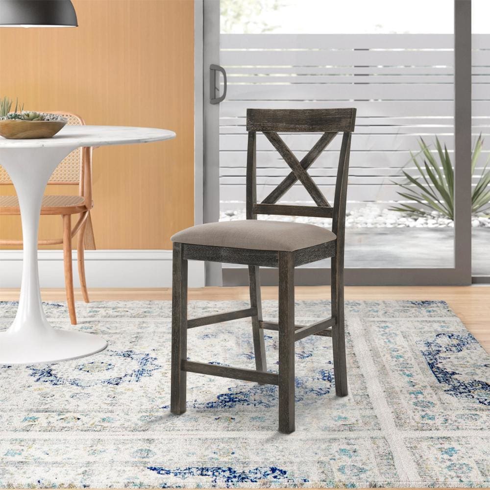 Clarence Counter Height Chair Set of 2 | X Back | Built-In Footrest | Gray