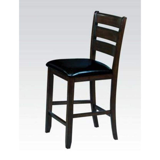 Wooden Counter Height Chair with Leatherette seat, Set of 2, Black and Brown - 74633