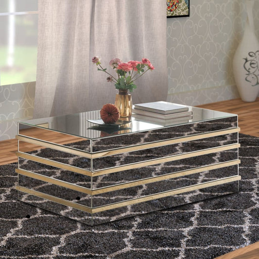 Modern Style Rectangular Metal and Mirror Coffee Table, Silver and Gold - ACME