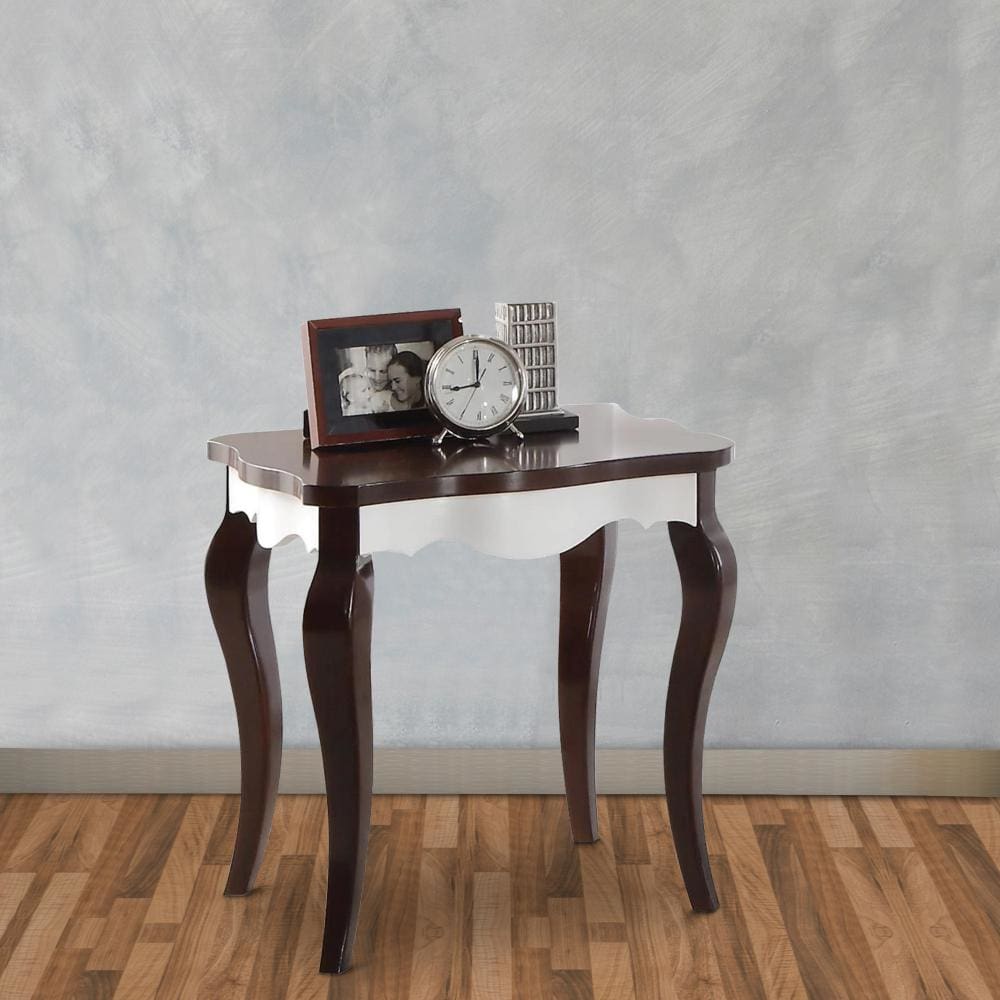 Wooden End Table with Cabriole Legs, White and Walnut Brown - 80682