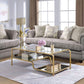 Metal Framed Mirror Coffee Table with Tiered Shelves, Gold and Silver By Benzara