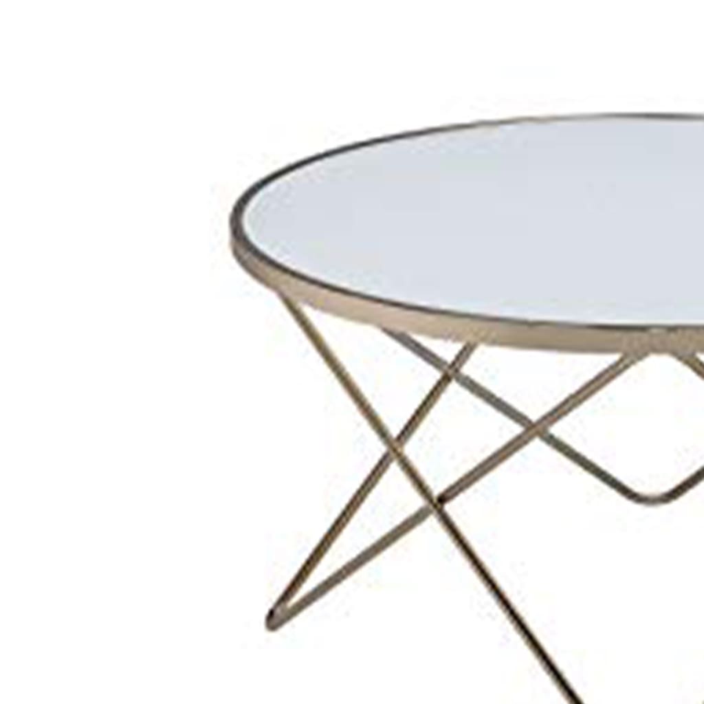 Round Glass and Metal Coffee Table, White and Gold - ACME