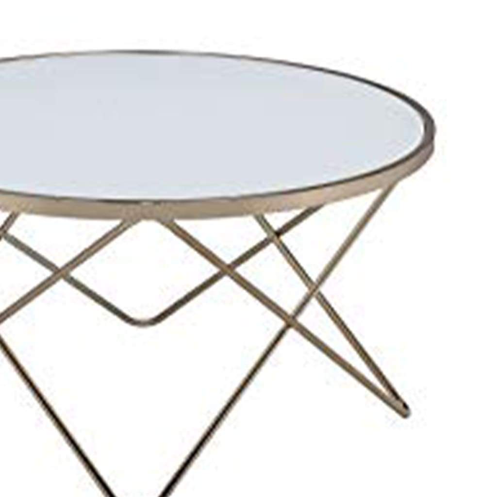 Contemporary Style Round Glass and Metal Coffee Table White and Gold - ACME AMF-81825