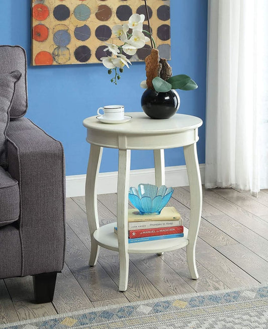 24 Inch Round Side Table with Open Bottom Shelf, White