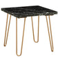 Black Marble Top End Table With Metal Hairpin Style Legs In Gold AMF-84507