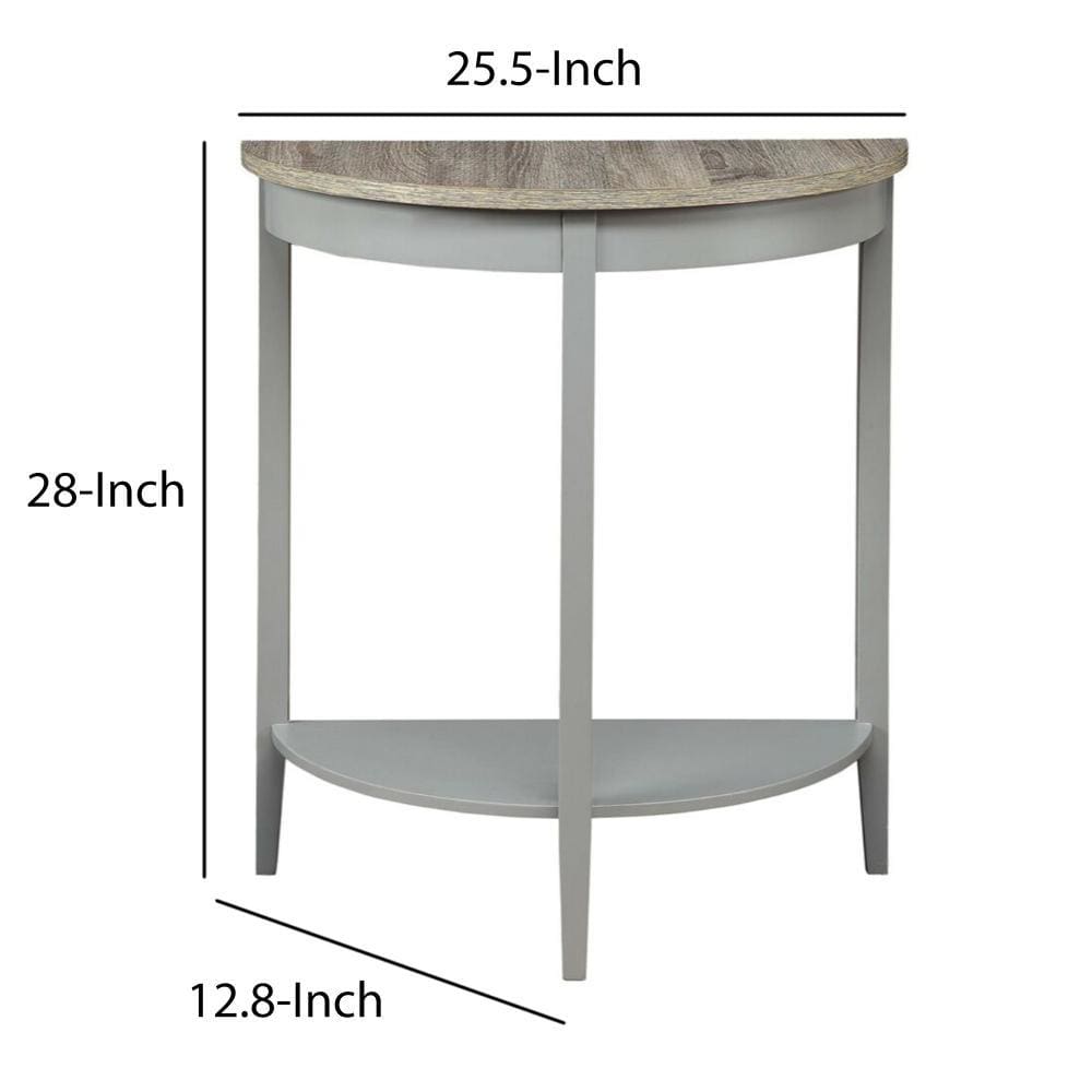 28 Inch Wooden Half Moon Console Table with Bottom Shelf Gray - 90161 AMF-90161