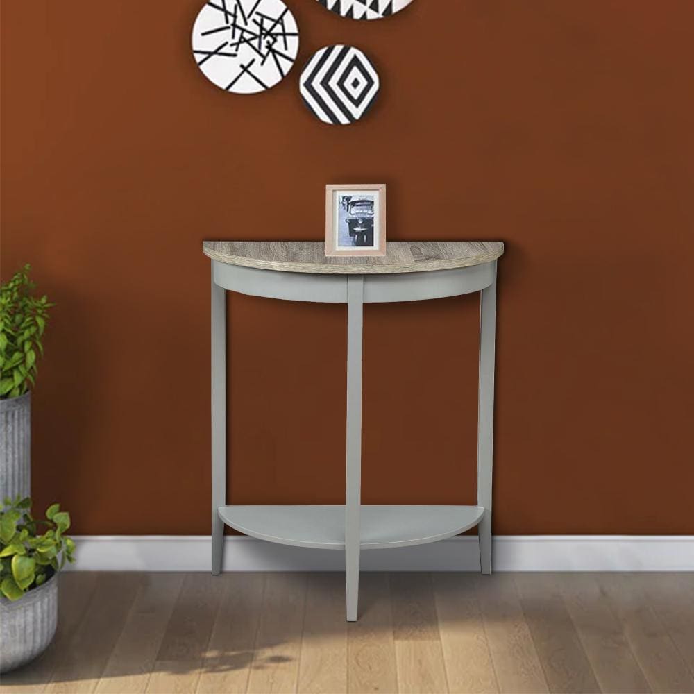 Half Moon Console Table | 1 Shelf | Oak Brown & Gray