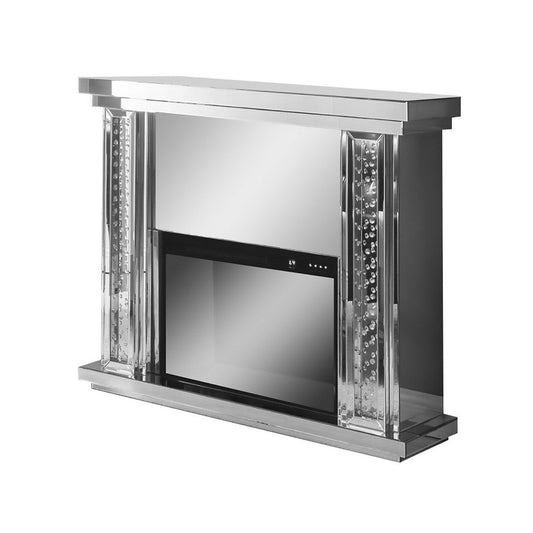 Mirrored Electric Fireplace With Faux Crystal Inlay & Remote Controller, Silver By Casagear Home