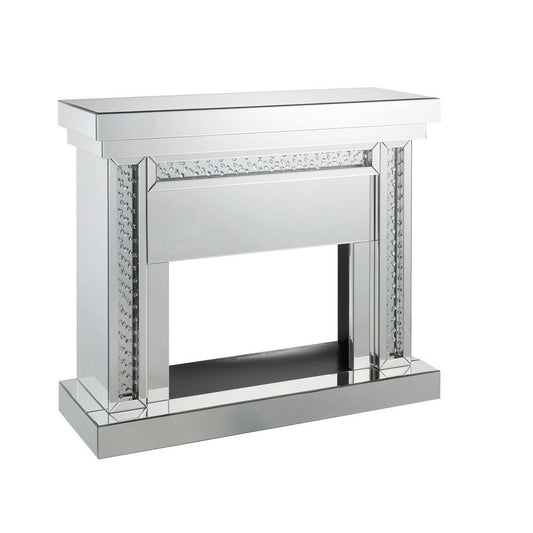 Wood and Mirror Electric Fireplace with Embedded Faux Crystals, Clear By Casagear Home