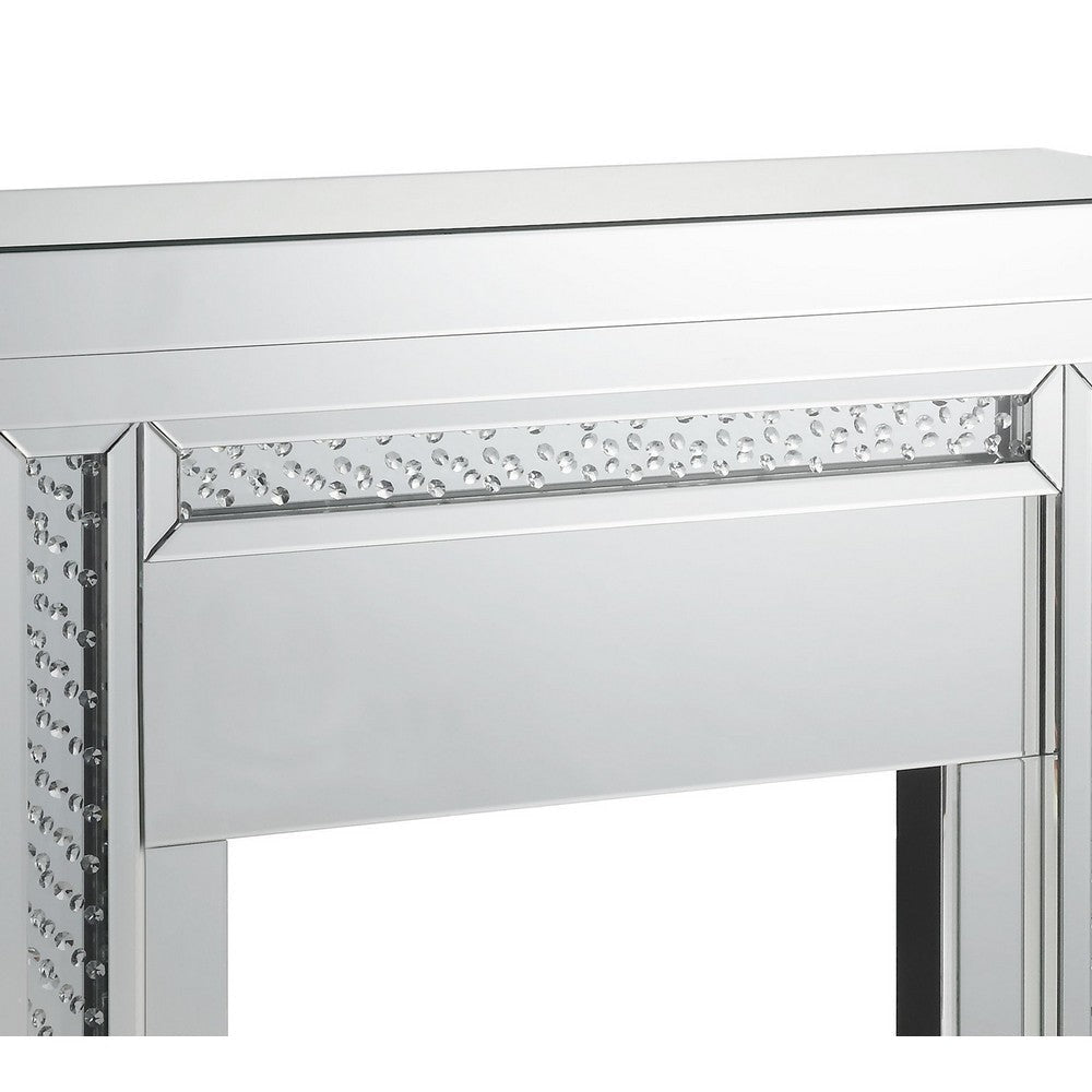 Wood and Mirror Electric Fireplace with Embedded Faux Crystals Clear By Casagear Home AMF-90272