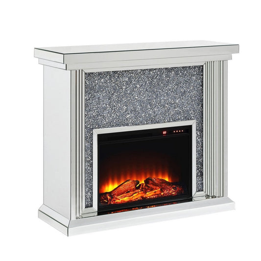Wood and Mirror Electric Fireplace with Faux Crystals Inlay, Clear and Black By Casagear Home