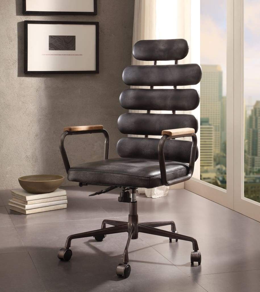 Executive Office Chair Leatherette Metal Swivel with Black Top, Gray