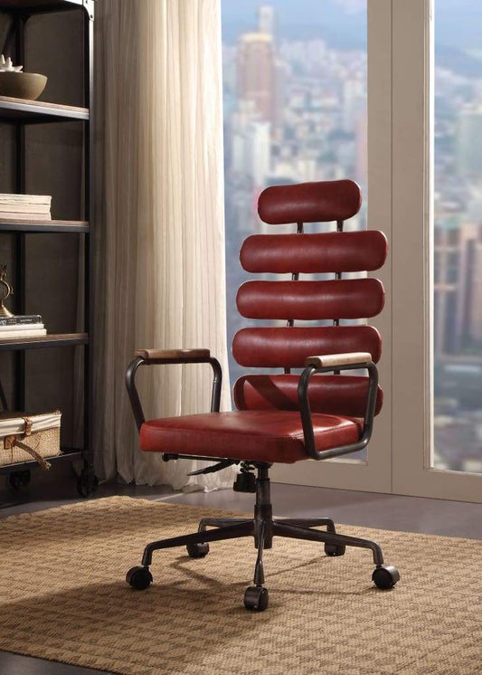 Leatherette Office Chair with Split Panel Backrest, Red
