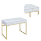 2 Drawer Wooden Desk with Sled Base White and Gold AMF-92312