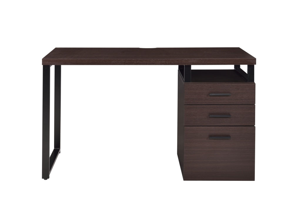 Wooden Writing Desk with Spacious Storage Option, Brown and Black By Casagear Home