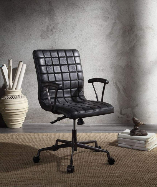 Metal Framed Leatherette Office Chair with Padded Armrests and Adjustable Height, Black and Gray - 92557