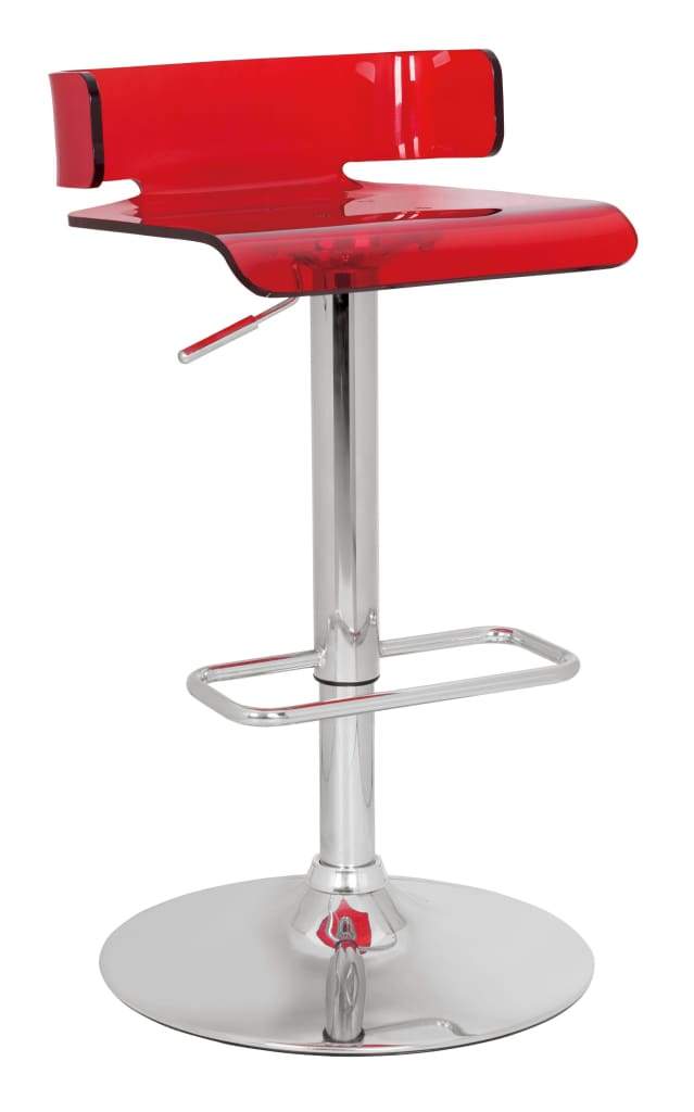 26 Inch Acrylic Adjustable Barstool, Chrome Pedestal Base, Red