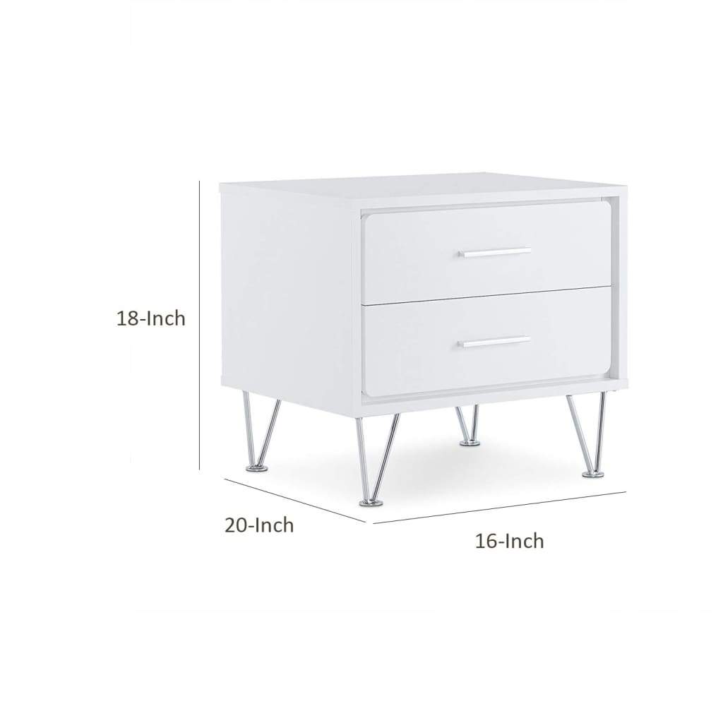 Contemporary 2 Drawers Wood Nightstand By Deoss White AMF-97332