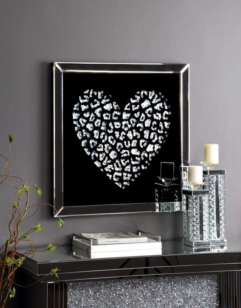 Decorative Wood and Mirror Heart Wall Art, Black and Clear - 97625