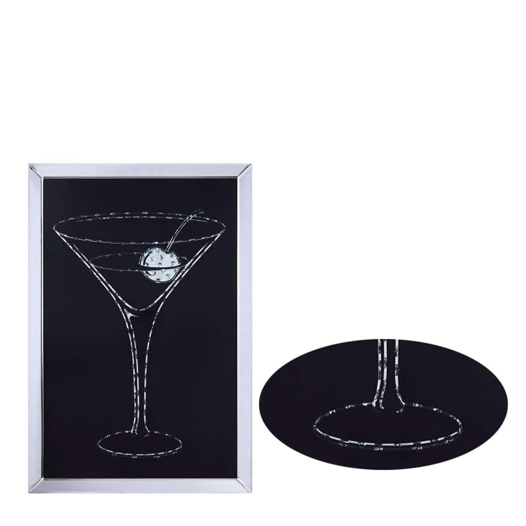 Wood and Mirror Martini Glass Wall Art Clear and Black - 97627 AMF-97627