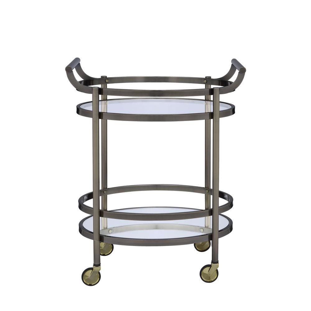 Oval Shaped Metal Serving Cart with 2 Shelves Silver AMF-98190