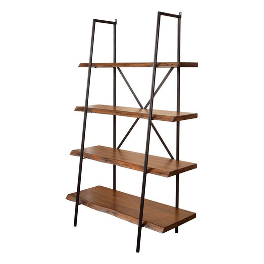 Wooden Bookshelf With a Sturdy Metal Frame and Four Shelves, Black and Brown By Casagear Home