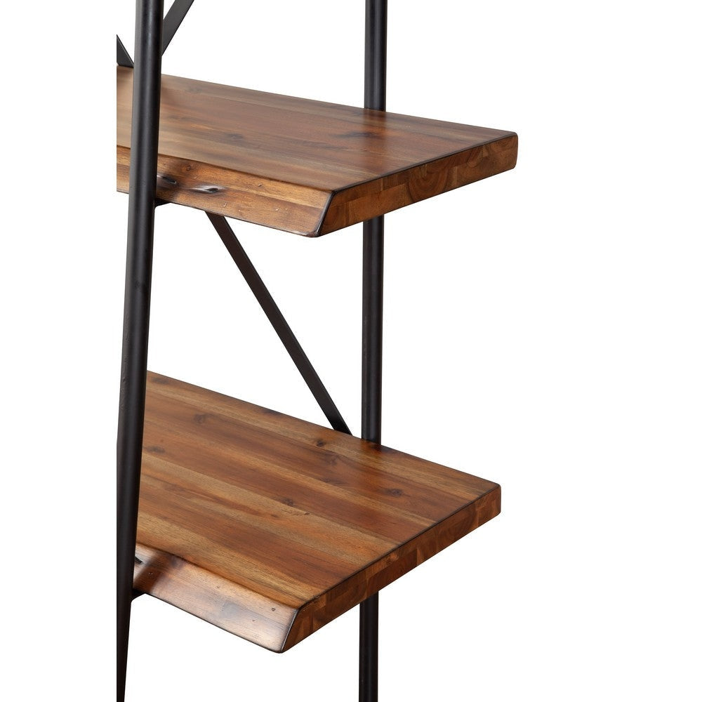 Wooden Bookshelf With a Sturdy Metal Frame and Four Shelves Black and Brown By Casagear Home APF-1968-69