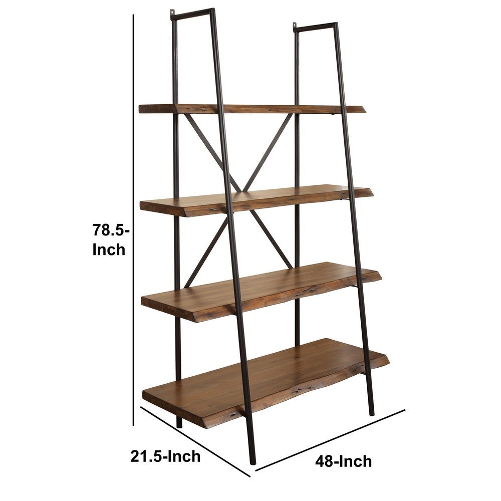 Wooden Bookshelf With a Sturdy Metal Frame and Four Shelves Black and Brown By Casagear Home APF-1968-69