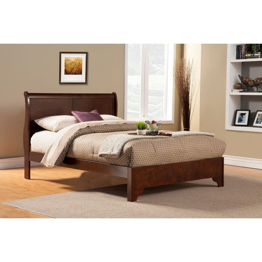 Queen Size Low Footboard Sleigh Bed In Rubberwood Brown By Casagear Home