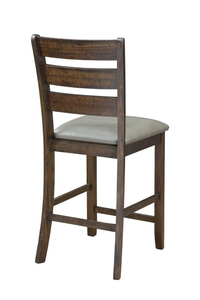 Wooden Pub Height Chairs With Slatted Back and Footrest Set of Two Brown and Gray - 2929-05 APF-2929-05