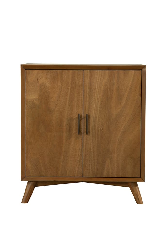 Wooden Small Bar Cabinet with Two Doors and Splayed Legs, Brown
