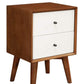 Stylish Wooden Nightstand With Two Drawers and Flared Legs Brown and White - 999-02 APF-999-02
