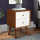 Nightstand | Stylish | 2 Drawers | Flared Legs | Brown & White