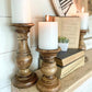 Natural Wooden Finish Pillar Shaped Candleholder - Set of 3